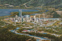 View West with Binoculars - Lafarge and Exshaw - painting by Shelley Pearson