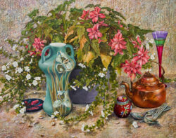 Still Life with Lily Vase - painting by Shelley Pearson